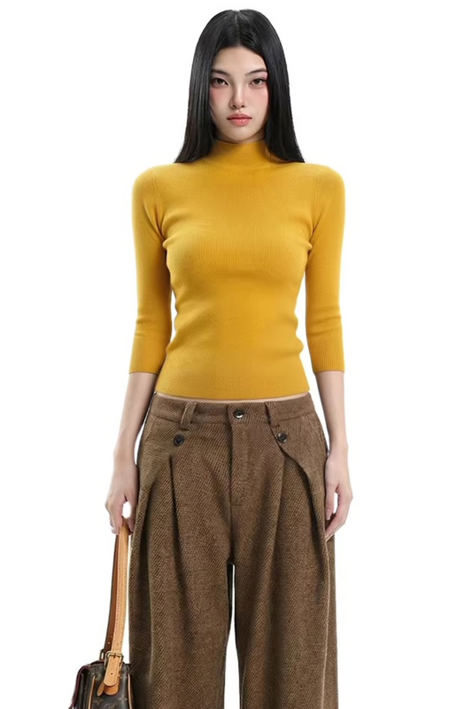 Black Knit Half-Turtleneck Sweater