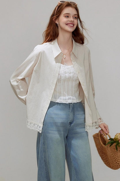 Striped Lace Sleeve Top