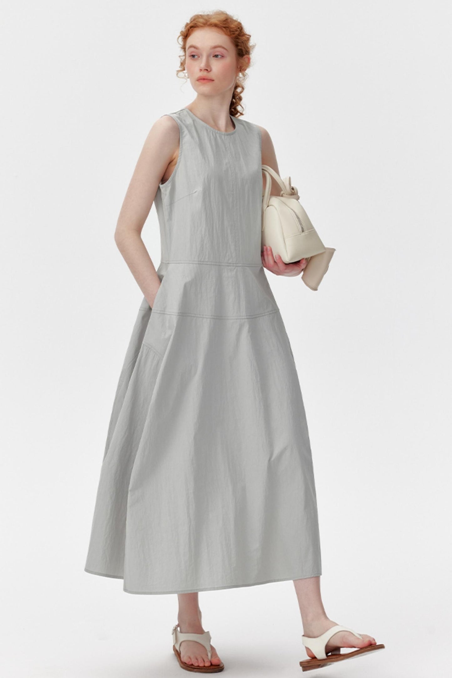 Sleeveless Gray A-Line Dress