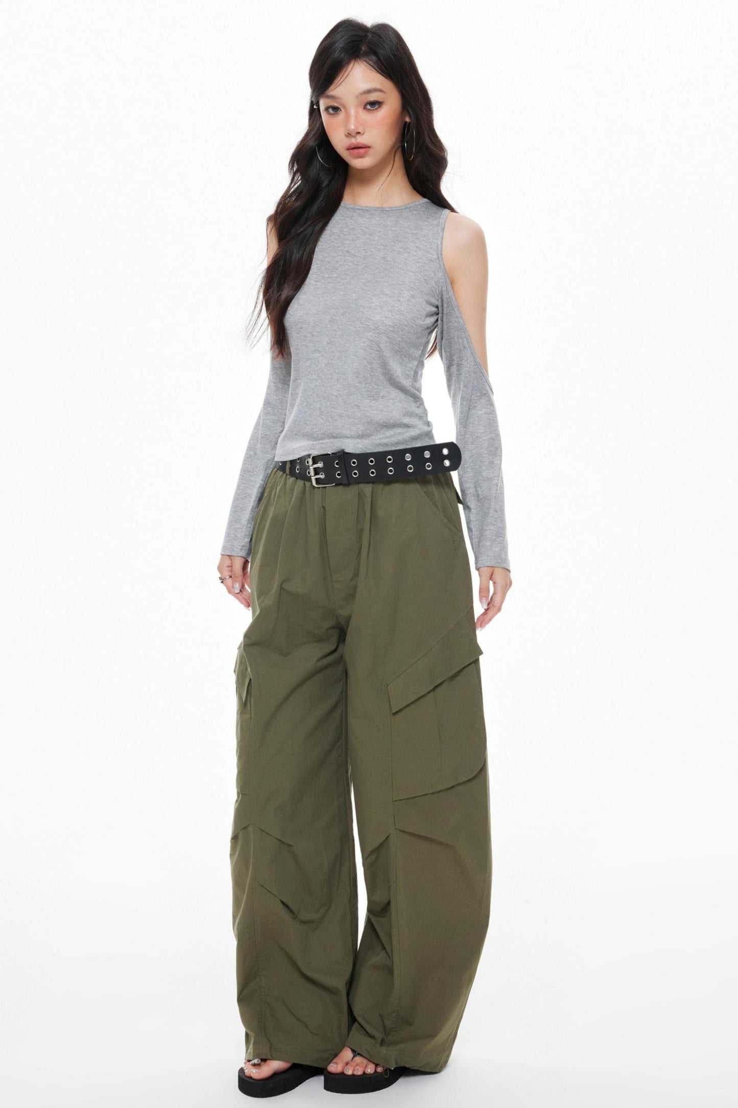 Vintage Gray Knitted Long Sleeve T-Shirt