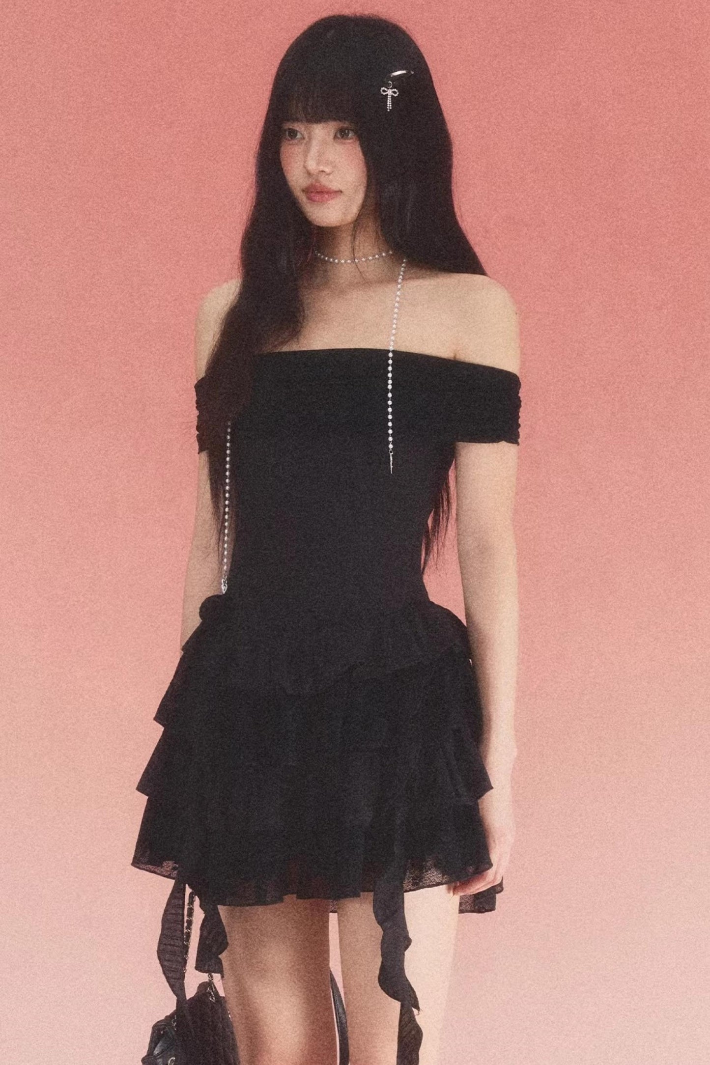 Lace Jacquard One-Shoulder Dress
