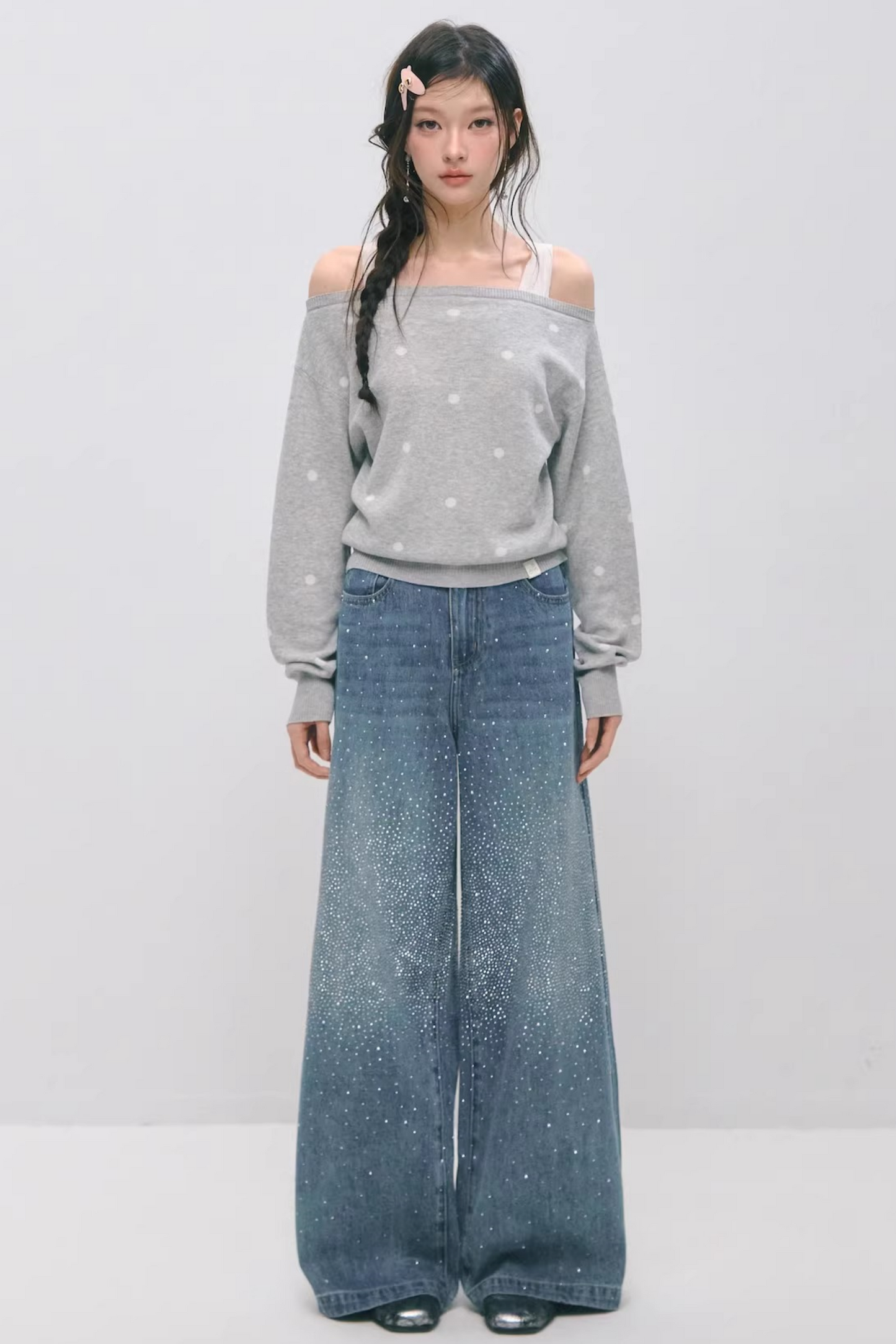 Somesowe 레트로 스트레이트핏 스파클링 청바지