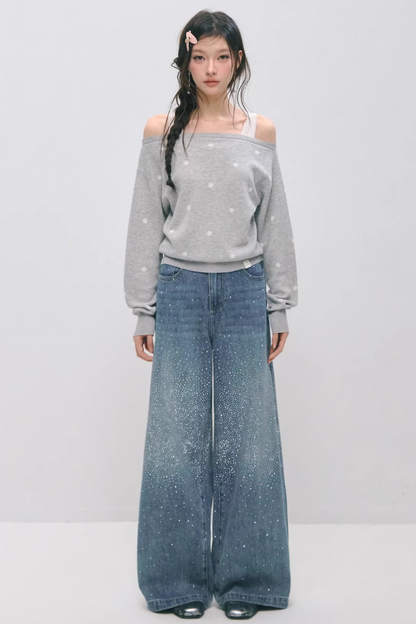 Somesowe 레트로 스트레이트핏 스파클링 청바지