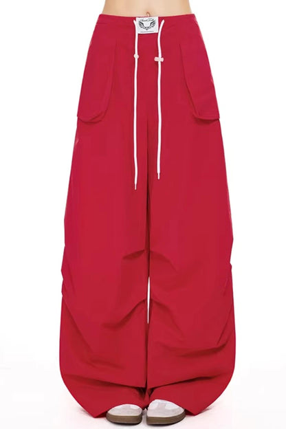Retro Red Wide-Leg Pants