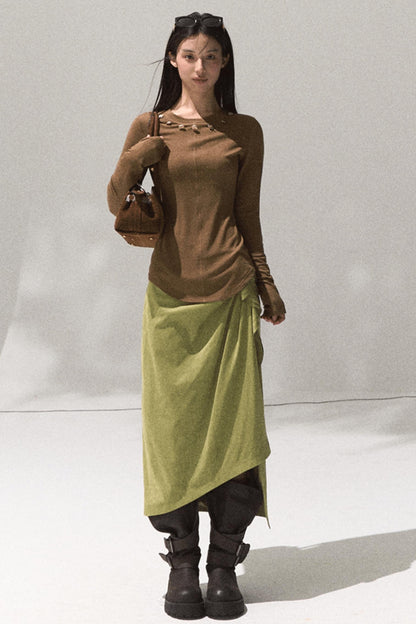 Green Oak Gray Pleated Skirt