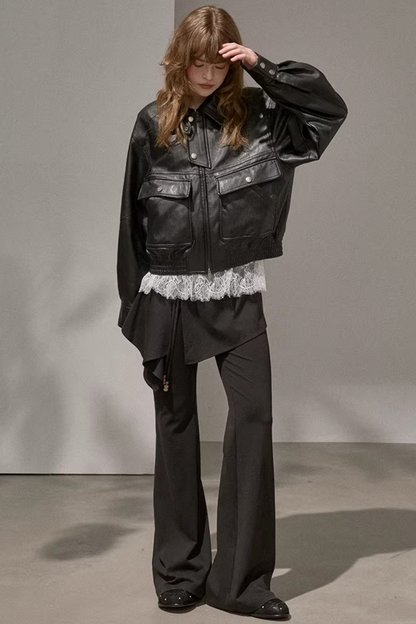 Patchwork Fleece-Lined Flared Pants