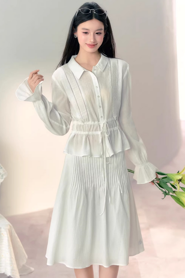 Conjunto de blusa de algodón plisada a mano