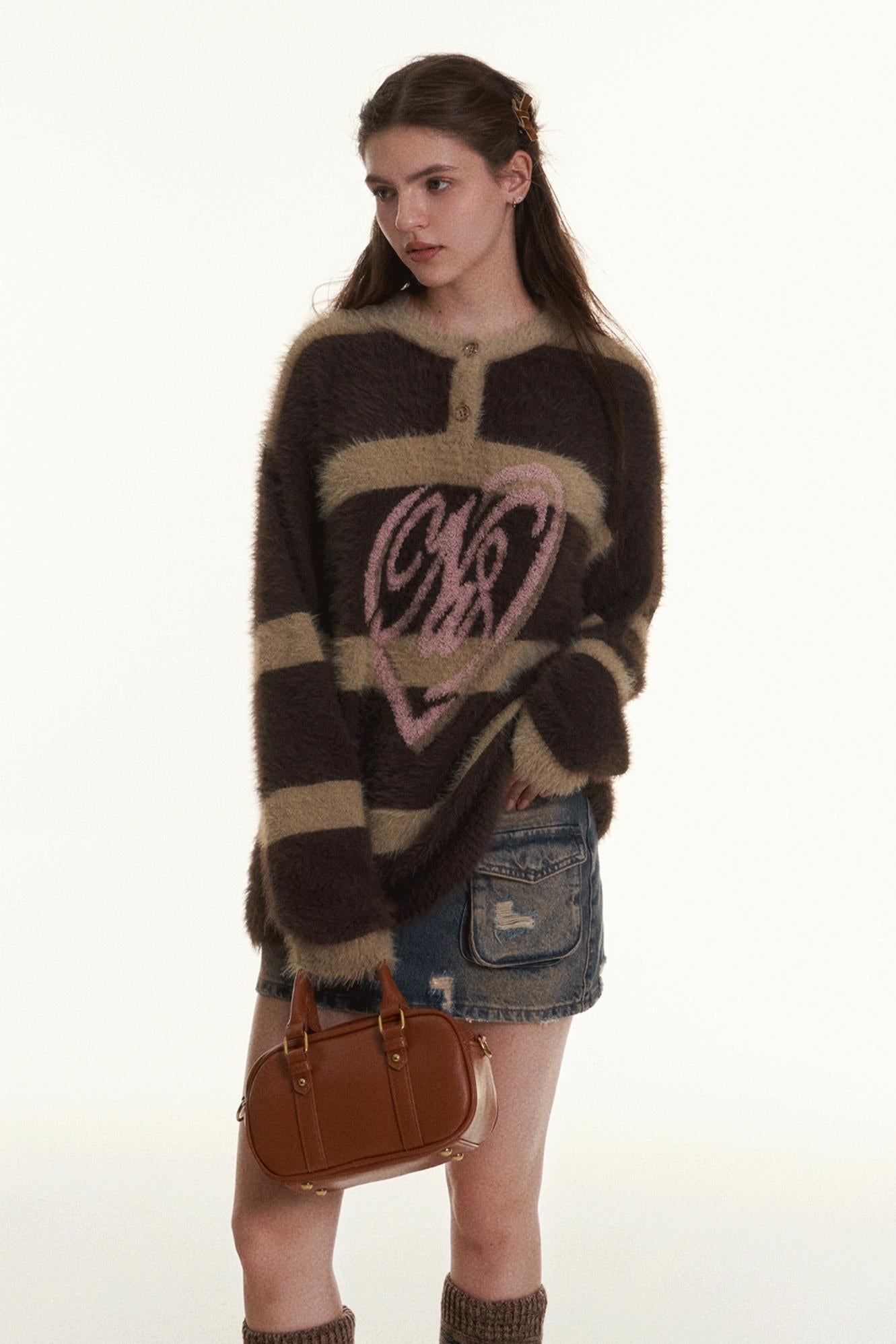 RETRO CONTRASTING STRIPED MINK FUR SWEATER