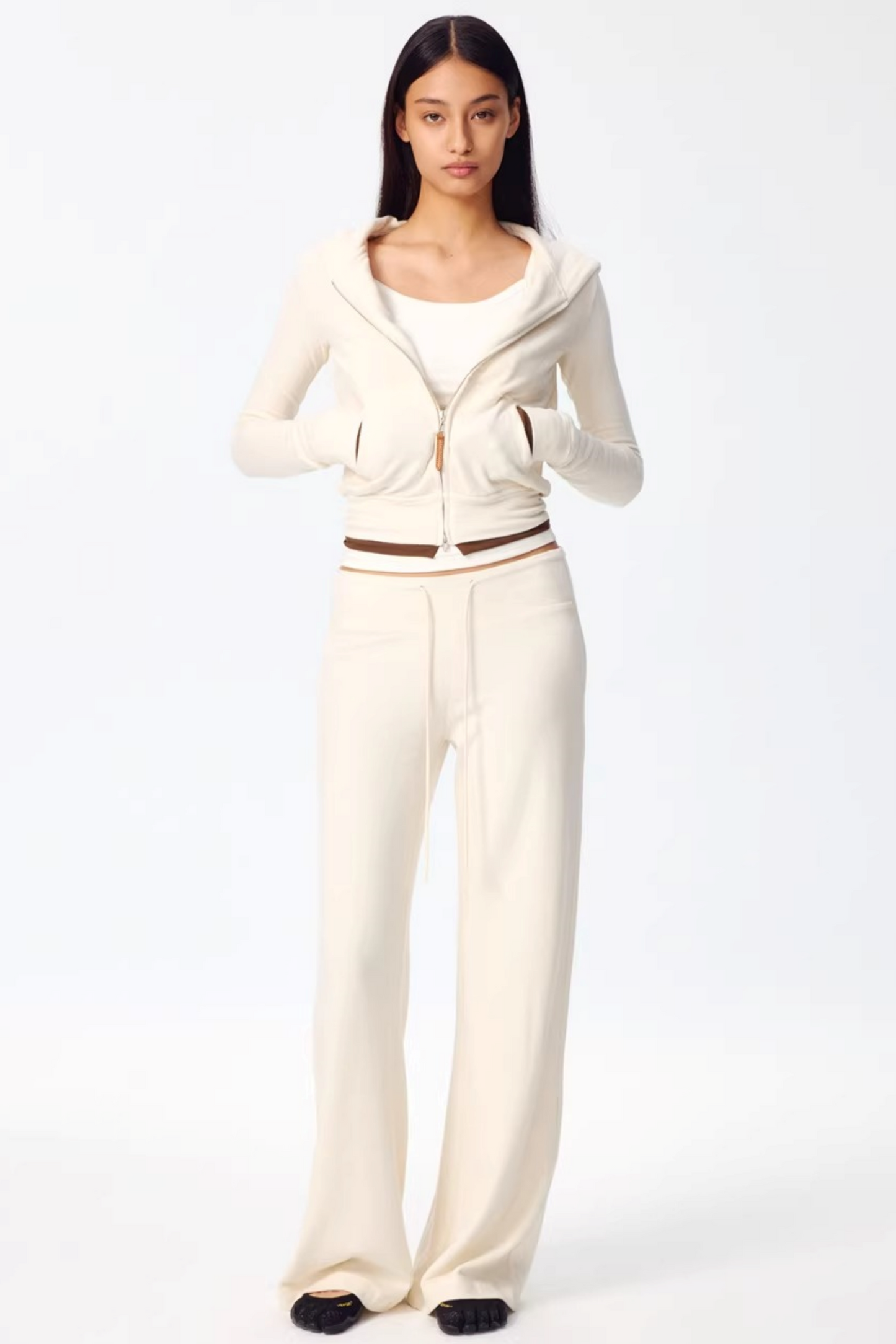 Color-Blocked Zipper Sweatshirt Top Set-Up