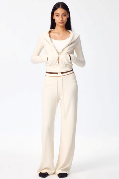 Color-Blocked Zipper Sweatshirt Top Set-Up