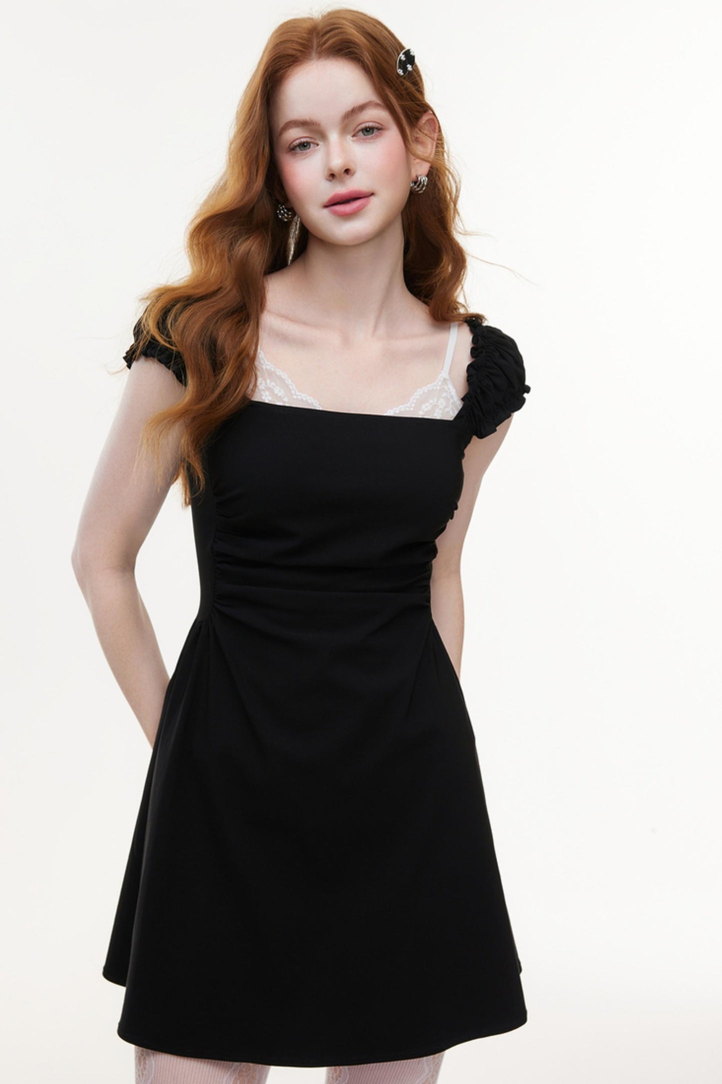 Bold Square Collar Strapless Dress