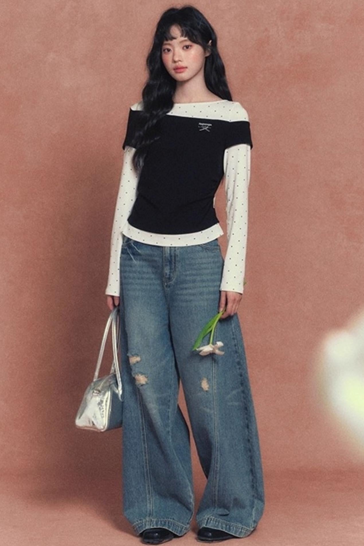 Slim Patchwork Long-sleeved Top