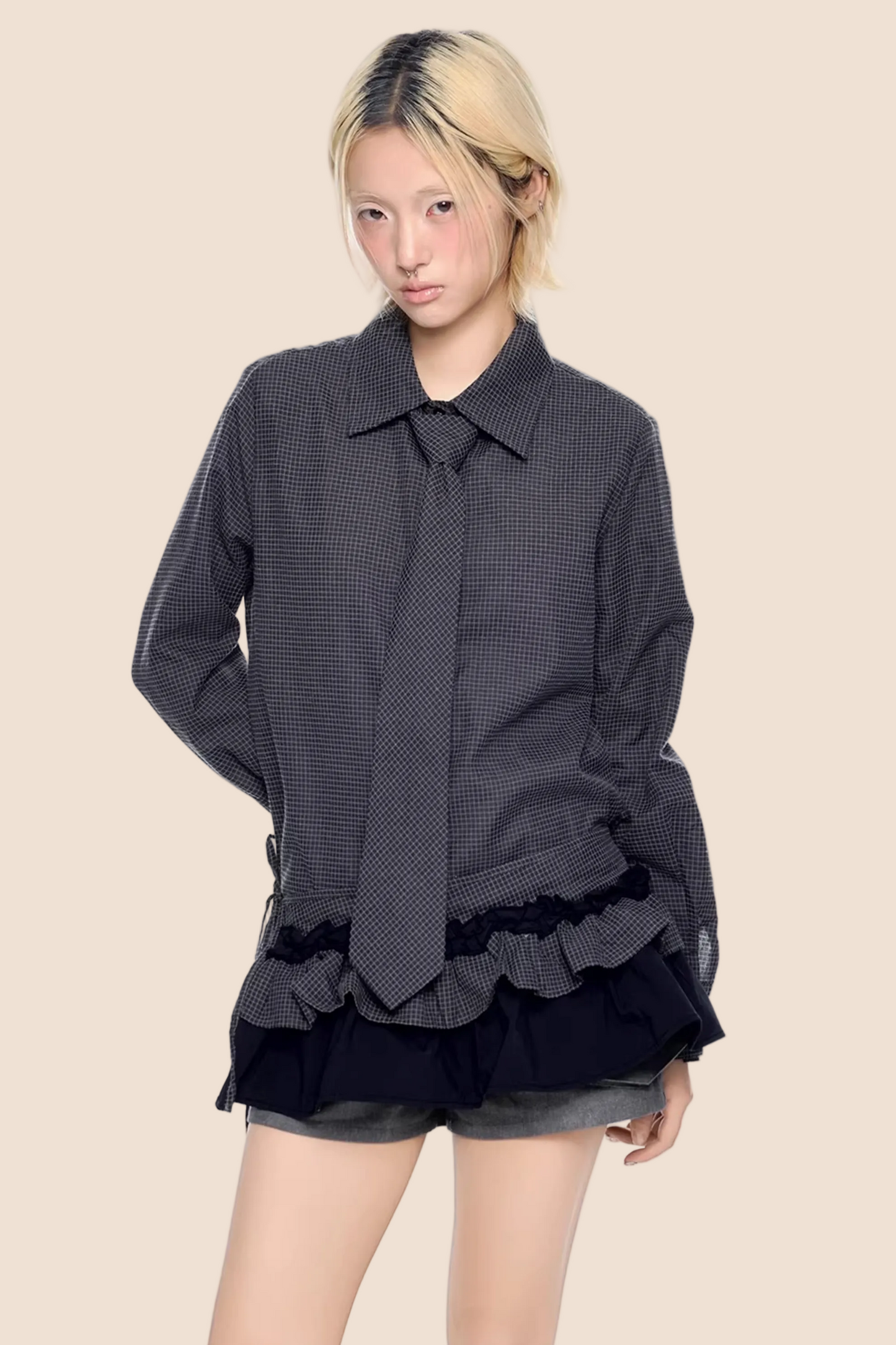 Kariertes Retro Faltenbluse