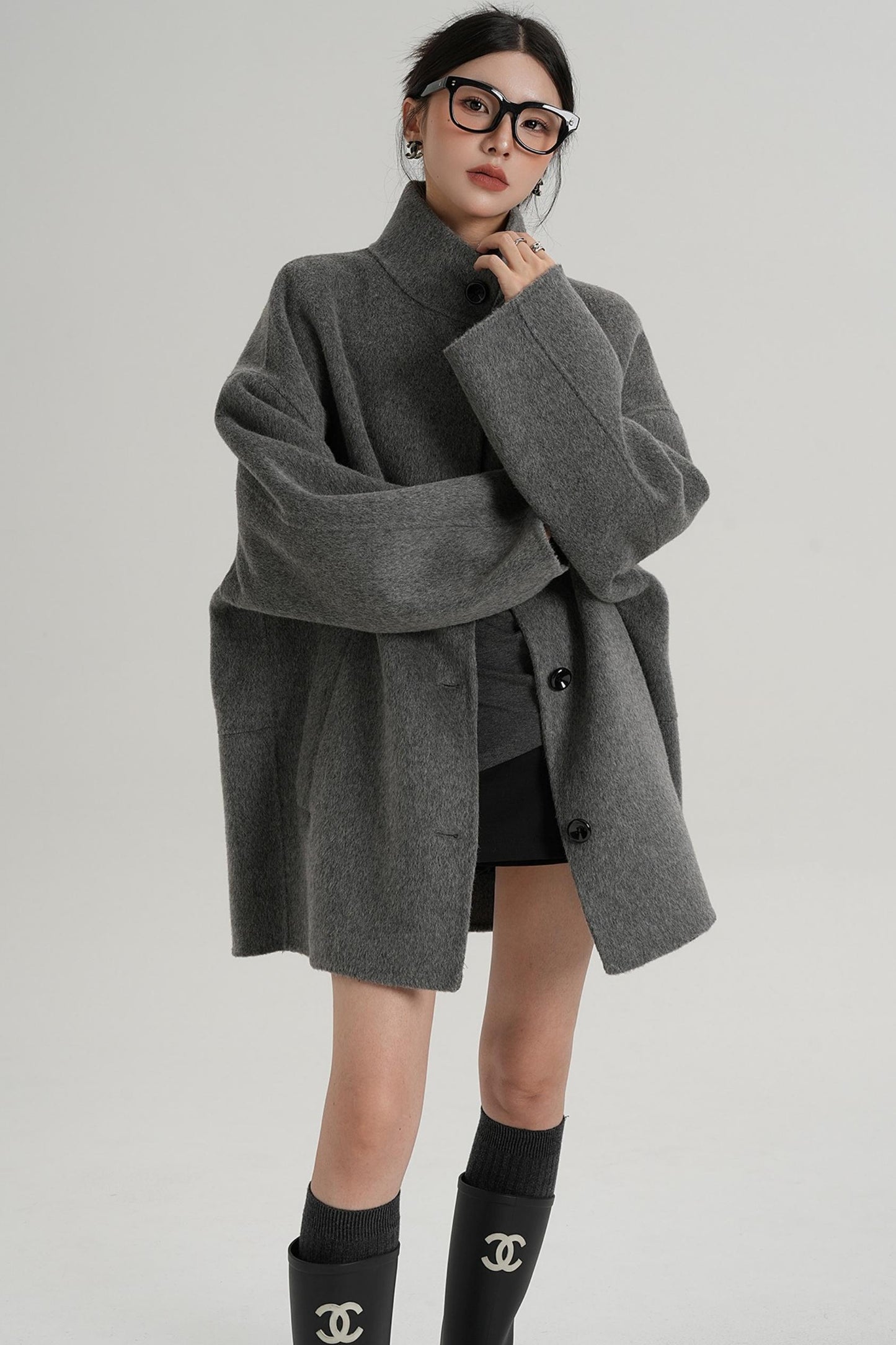 Stand-Up Collar Loose Sleeve Wool Jacket
