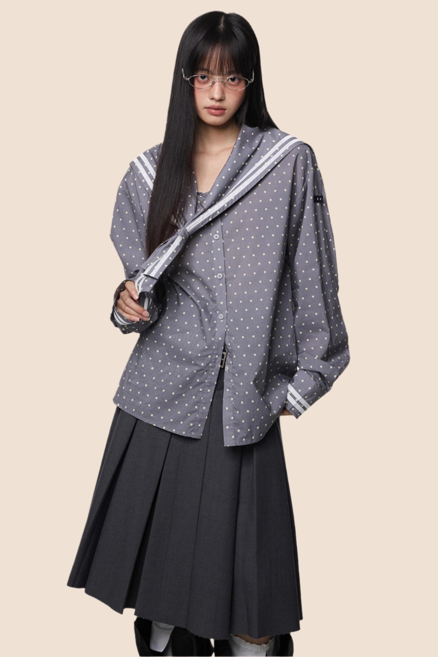 Navy Polka Dot Striped Shirt