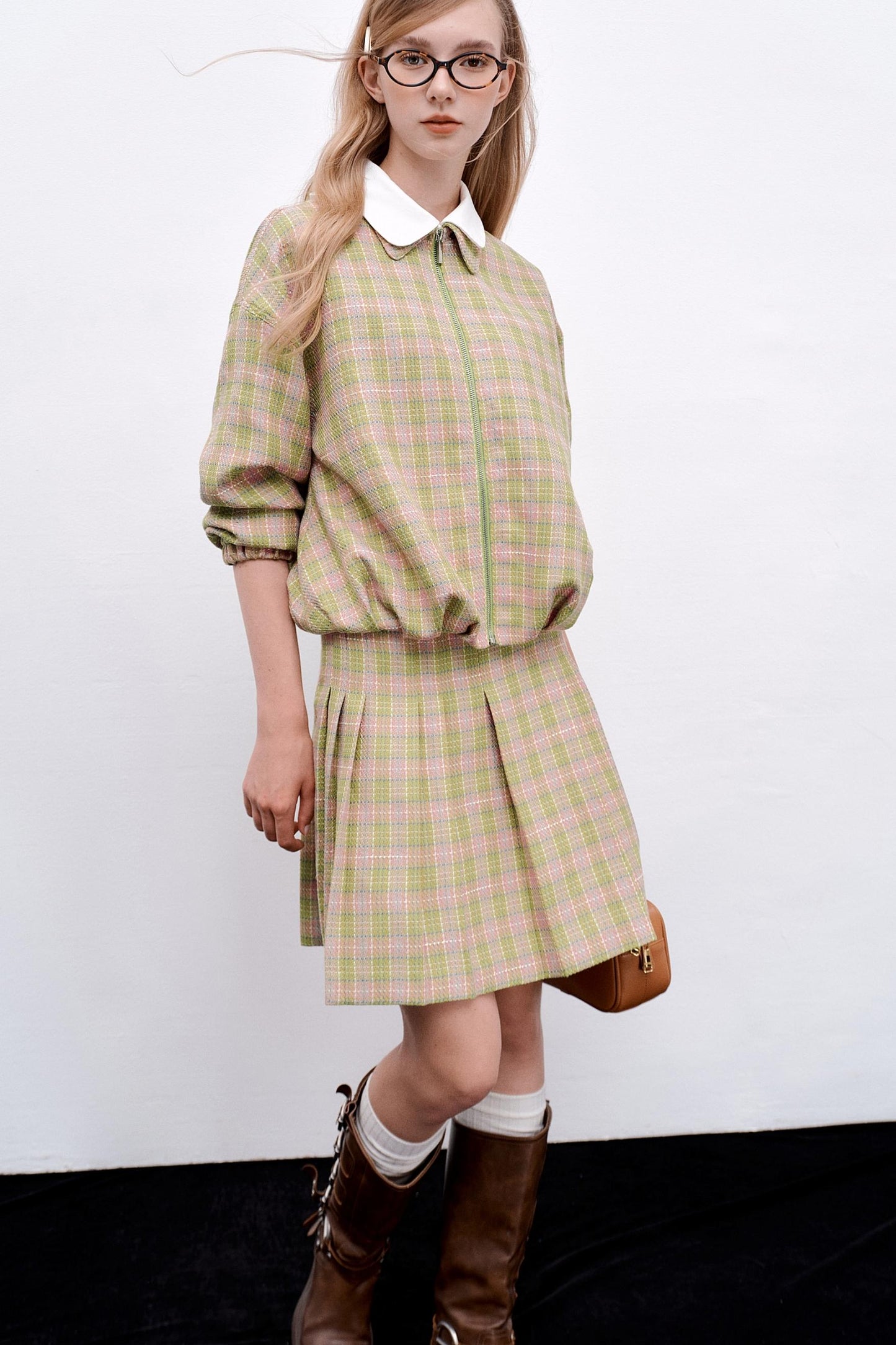 Pink Green Plaid Flower Jacket