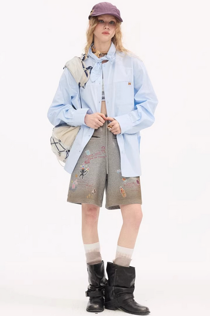 Cartoon Animal Distressed Pants