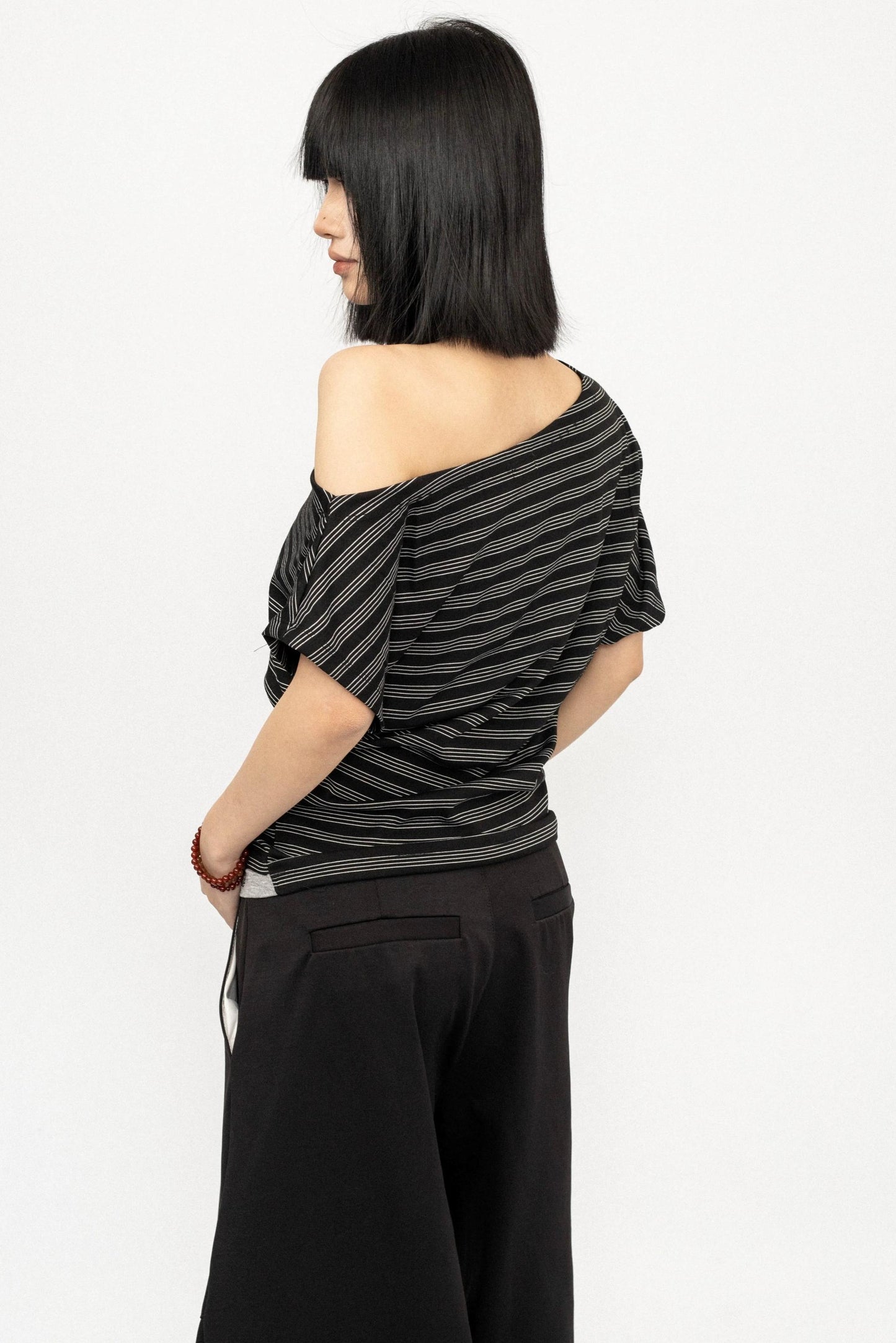 Retro Striped Halter Off-Shoulder Top