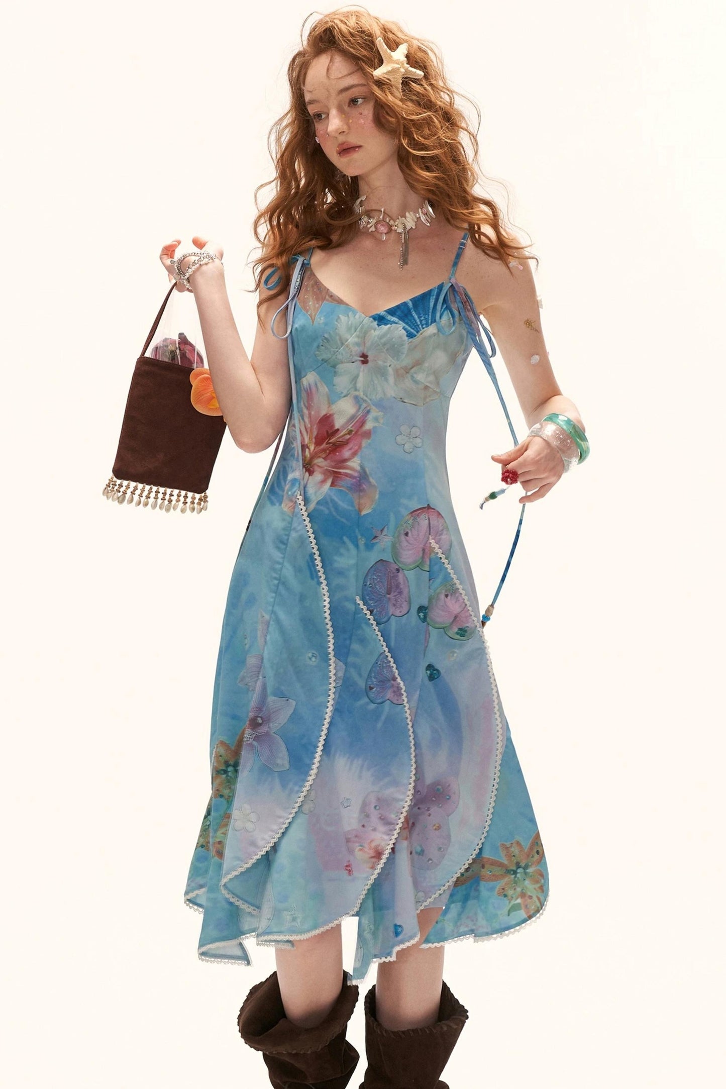 Blue Sea Floral Layered Dress