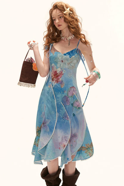 Blue Sea Floral Layered Dress