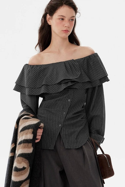 French One-Shoulder Striped Shirt