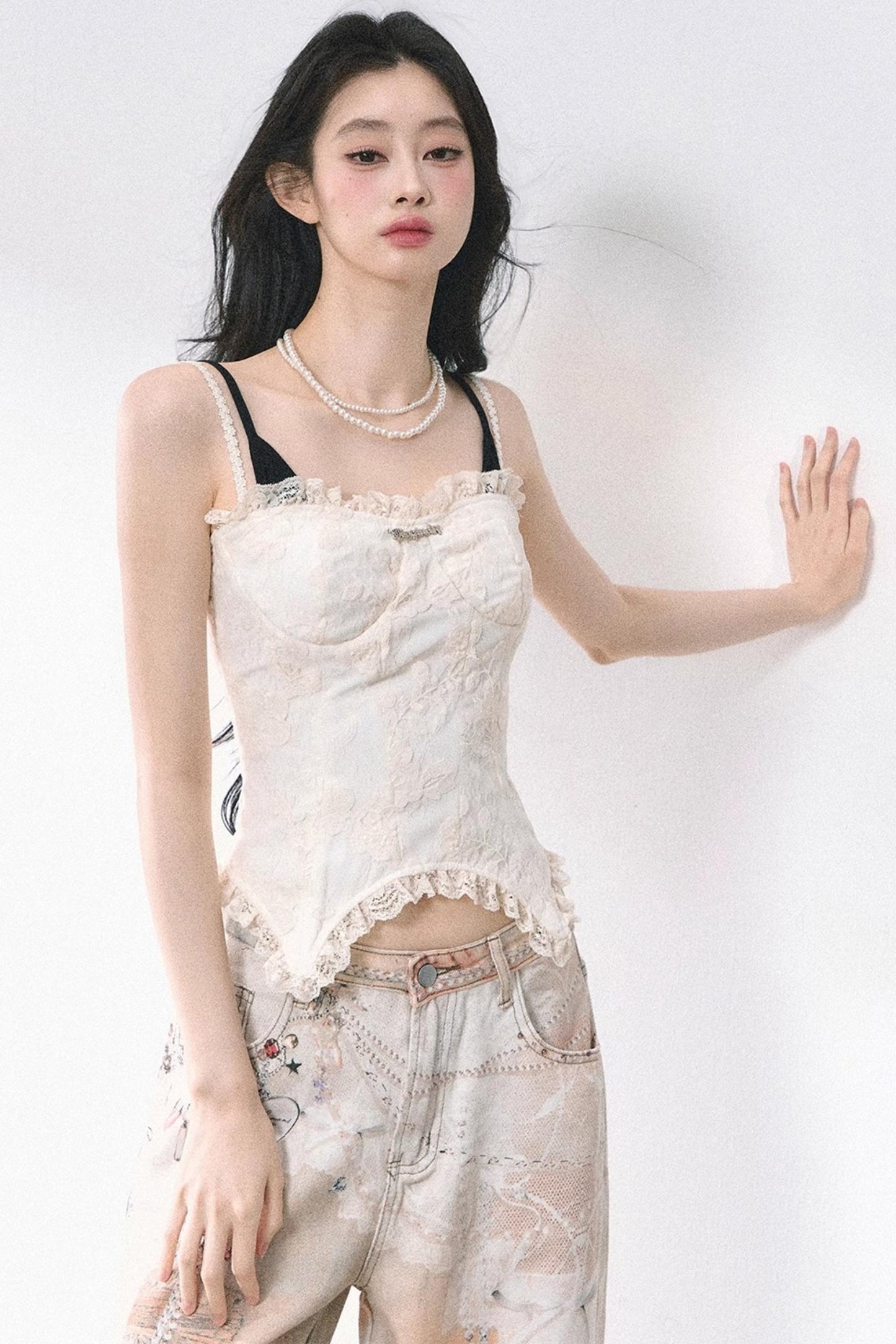 Lace Trim Slim Fit Crop T-Shirt