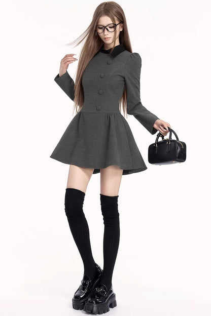 French Retro Color-Blocking Dress