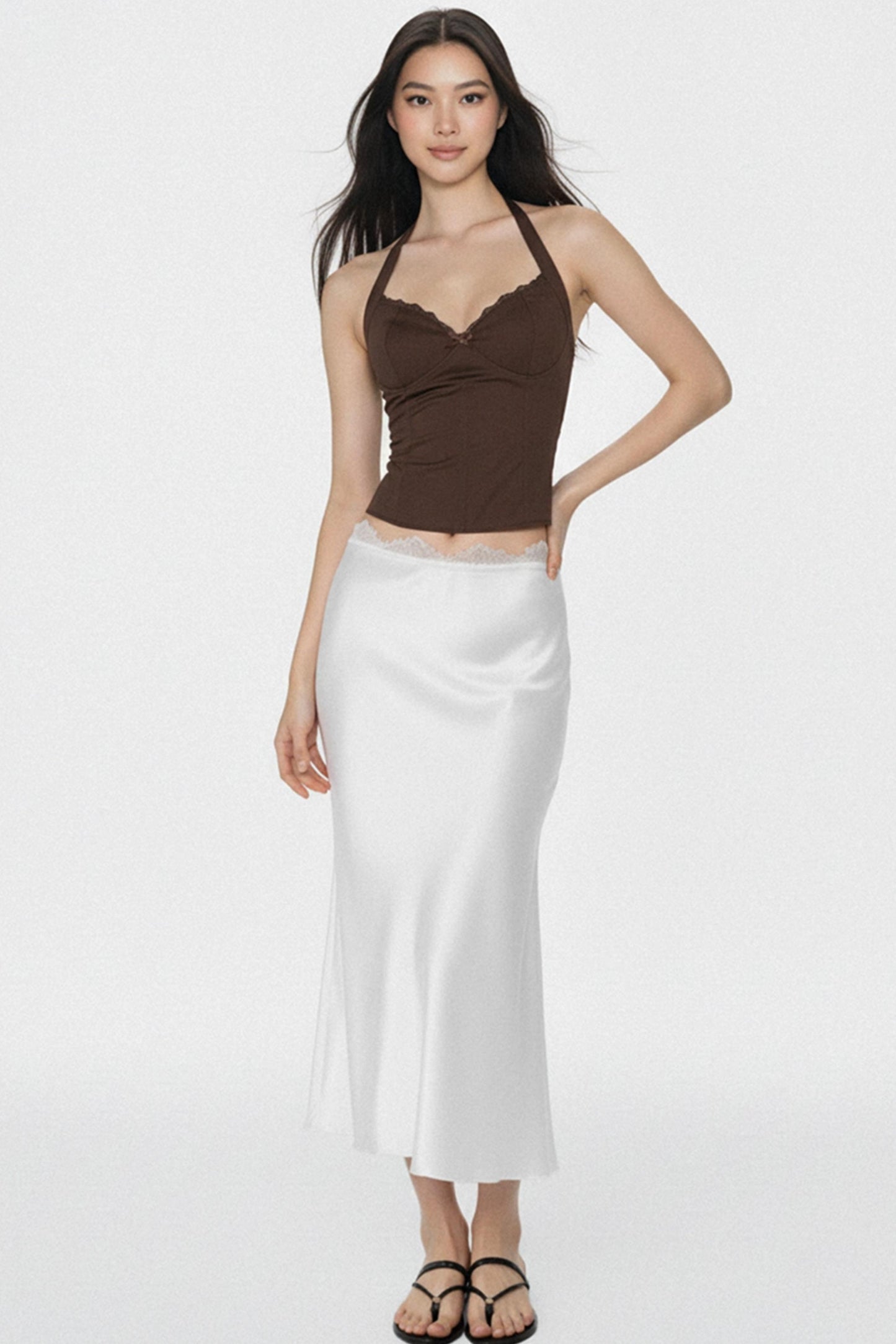 Retro Lace Satin Skirt