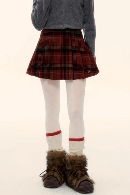Retro Plaid Wool Skirt