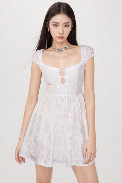 Lace-Up Slim White Dress