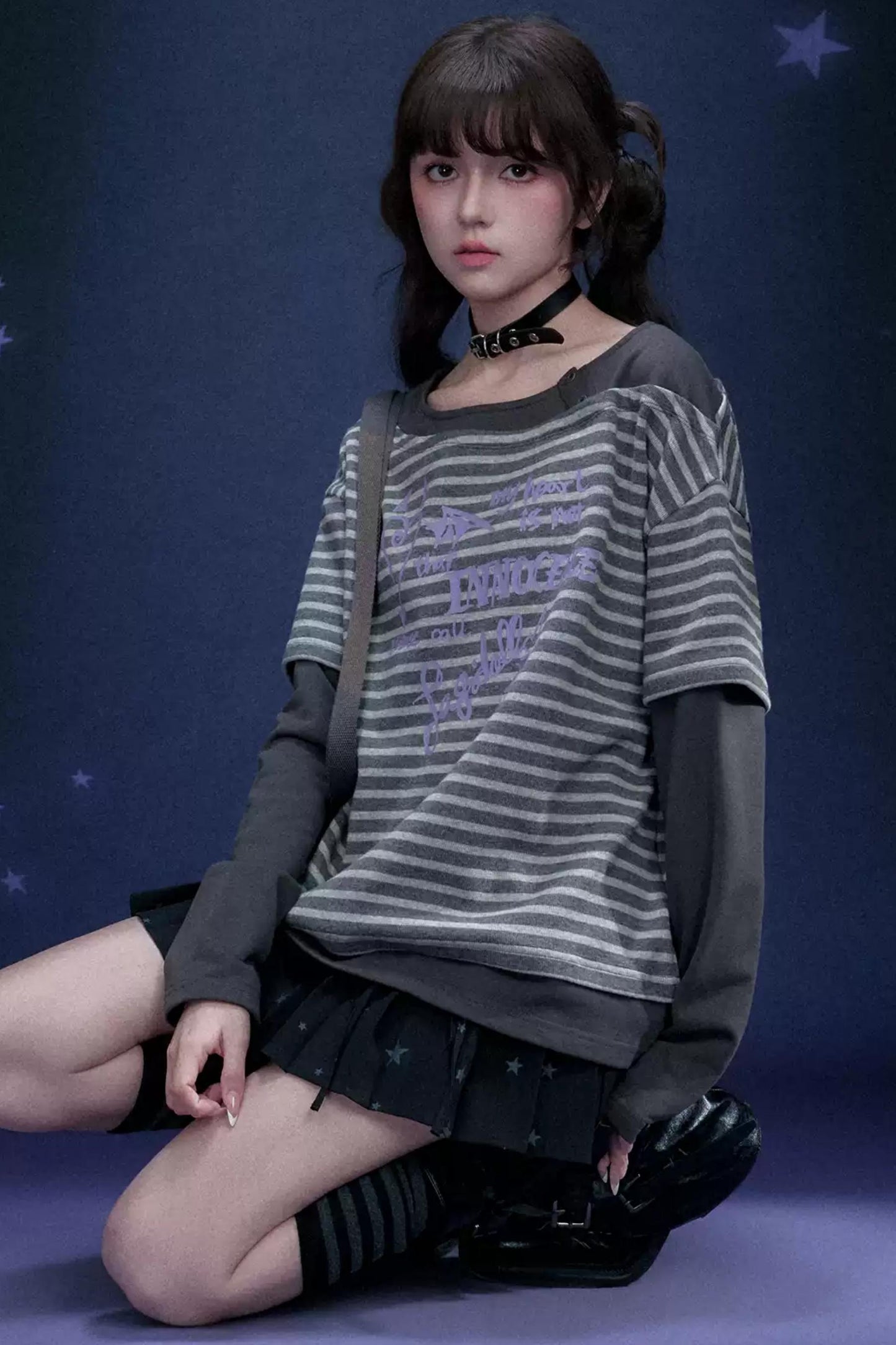 Striped Graffiti Print Top