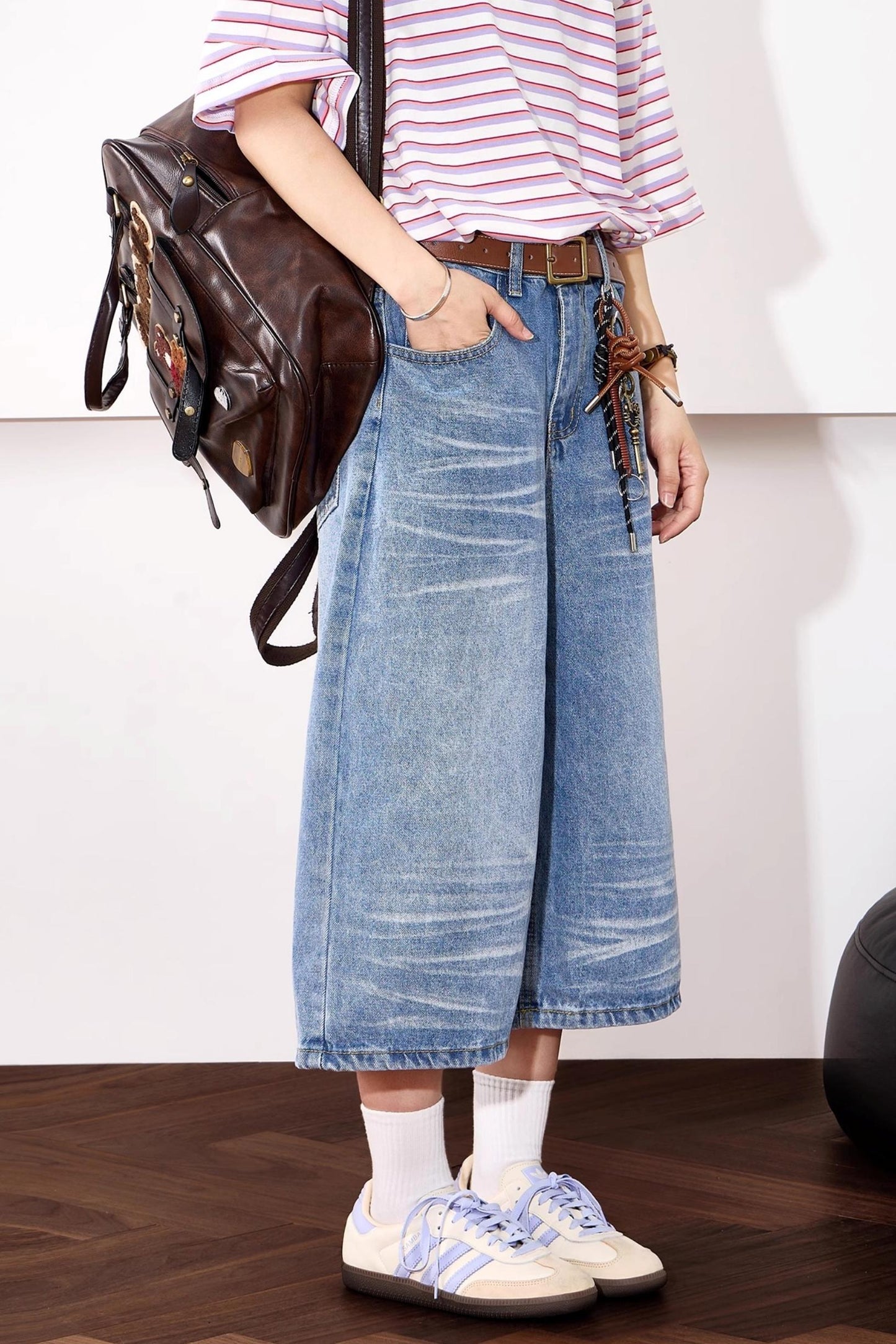 High-Waisted Whisker Denim Shorts