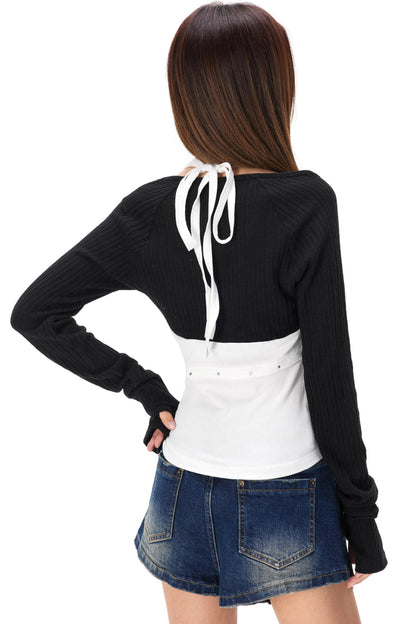 Rhinestone Patchwork Knit Top