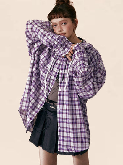 Purple Checkered Loose Coat