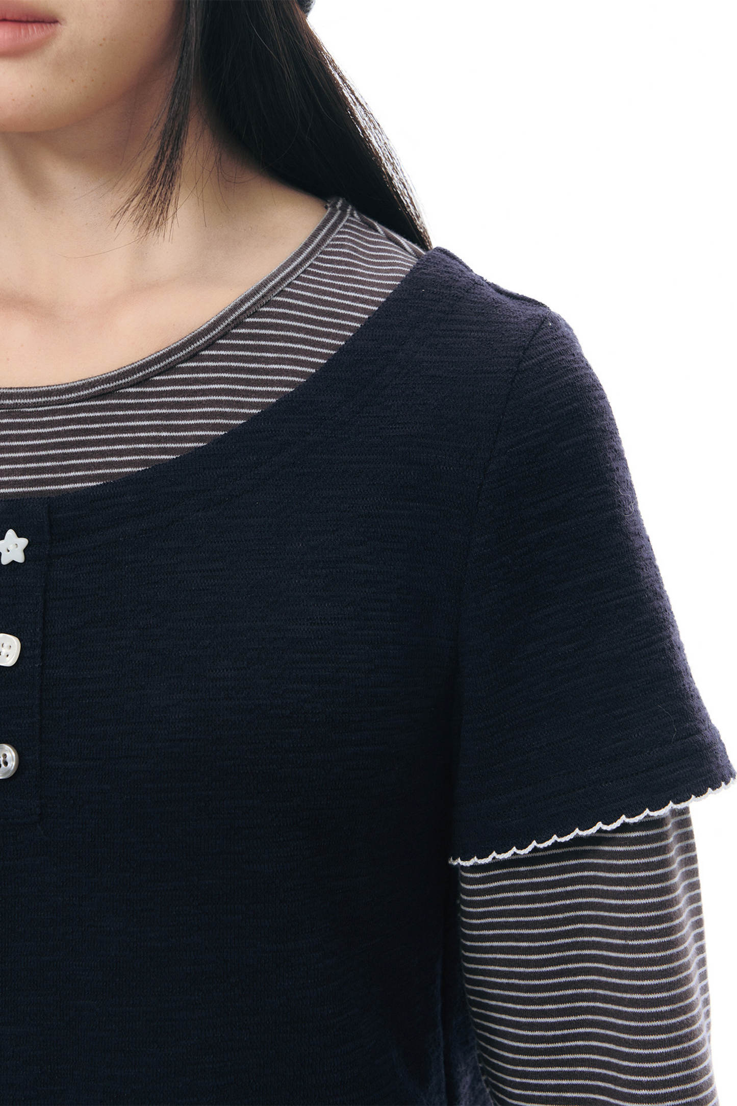 Henley Collar Fake Two-Piece Top