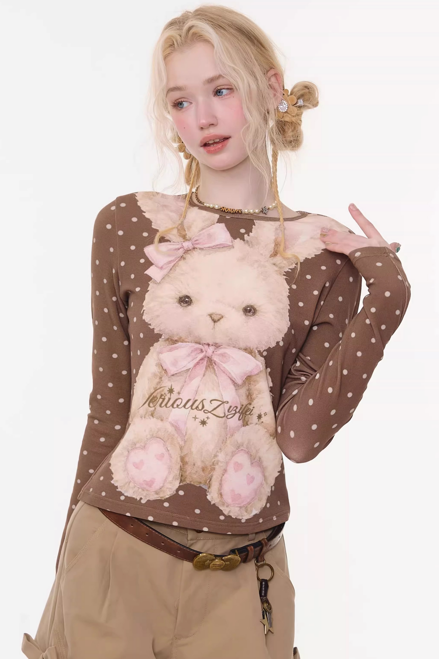 Rabbit Print Polka Dot Top