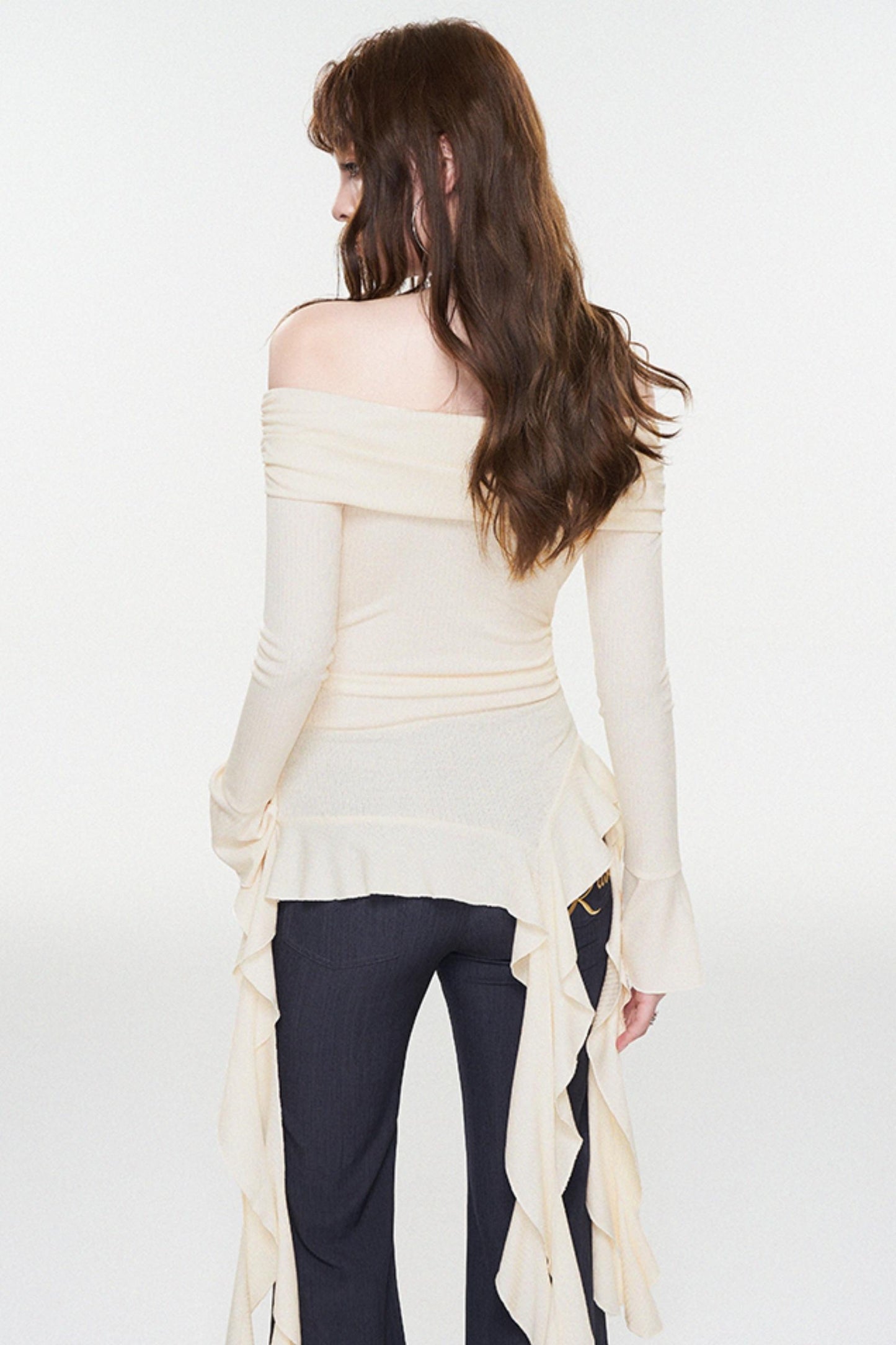Ruffle One-Shoulder Glitter Top