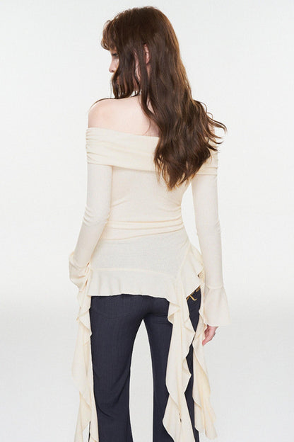 Ruffle One-Shoulder Glitter Top