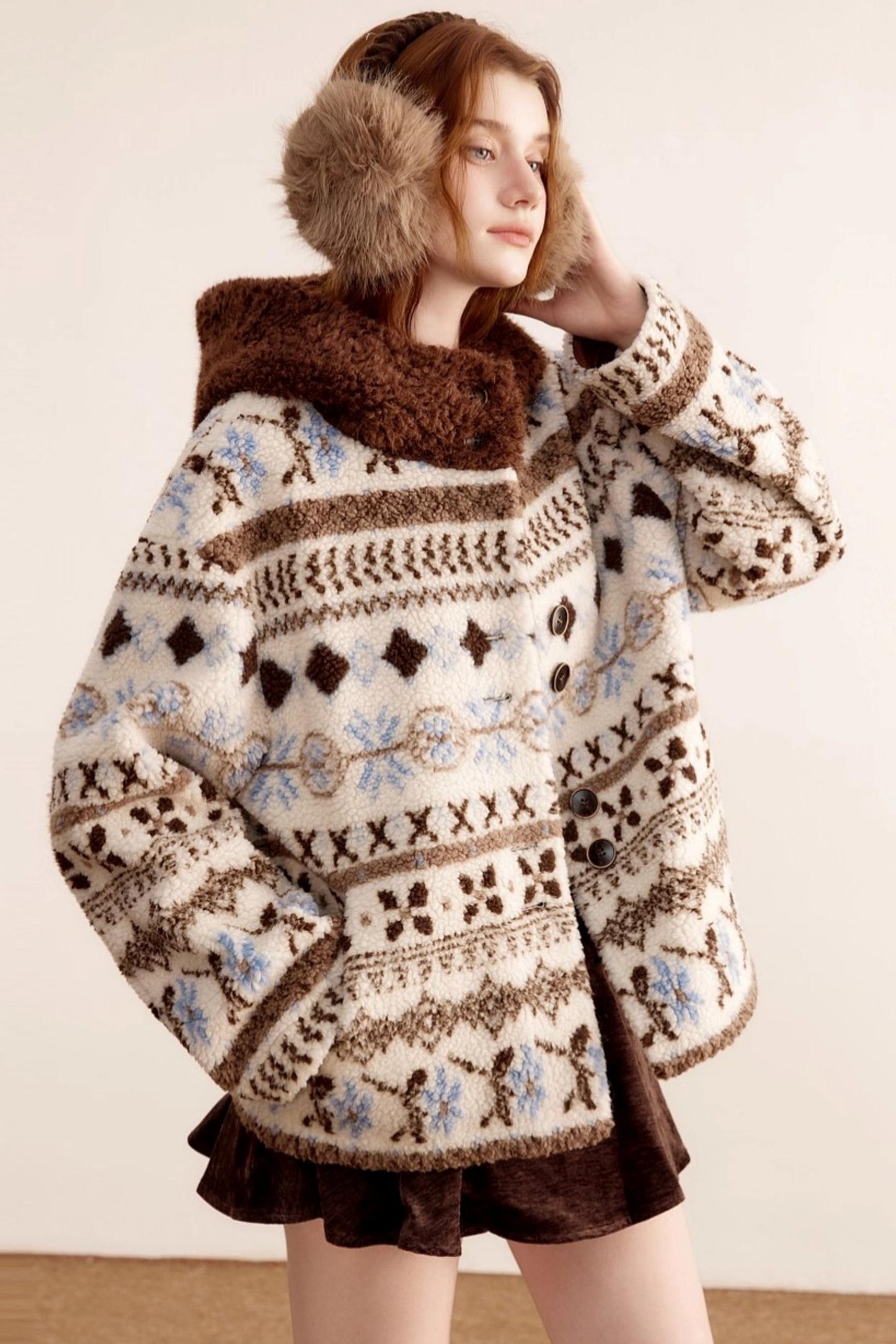 Fair Island Lamb Wool Hooded Coat