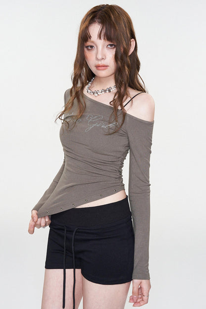 Slim Fit Rhinestone Print Top