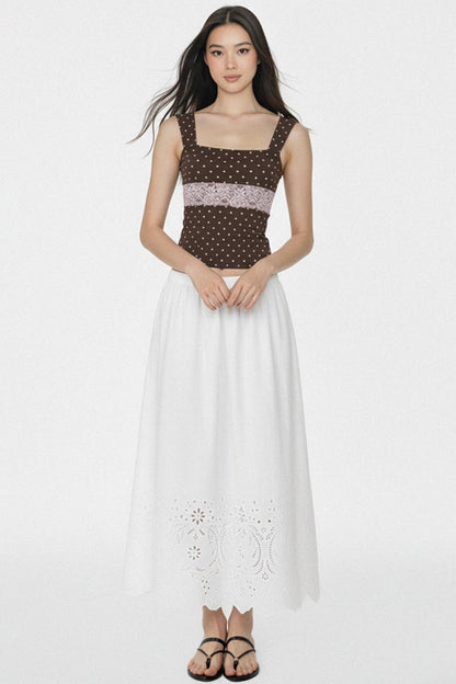 White Jacquard Mid-Length Skirt
