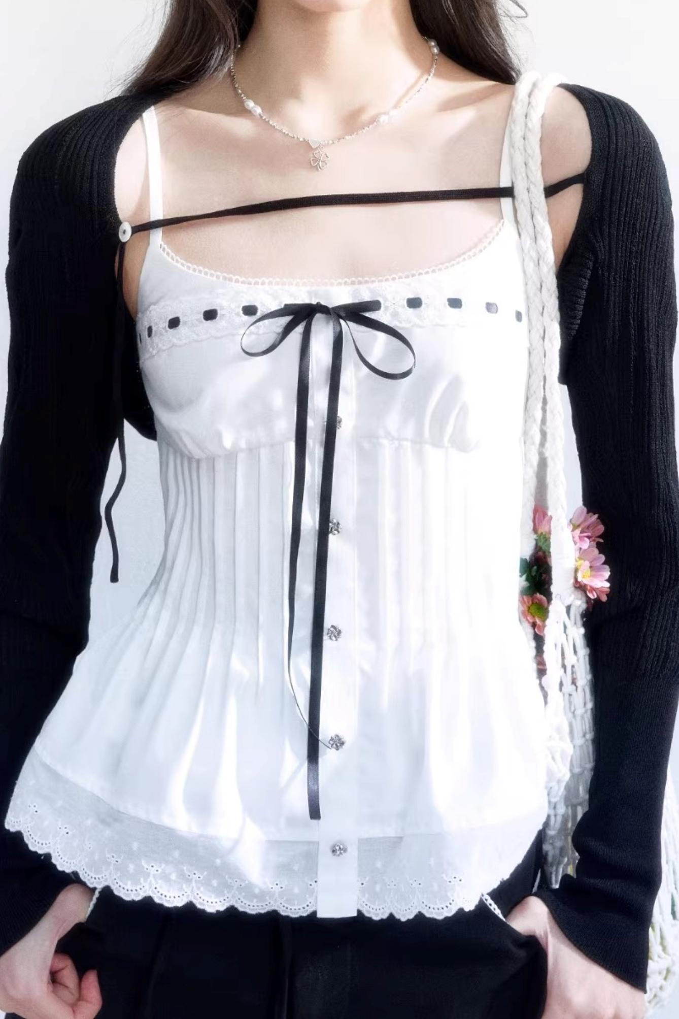 Black and White Ice Silk Two-Piece Set-Up