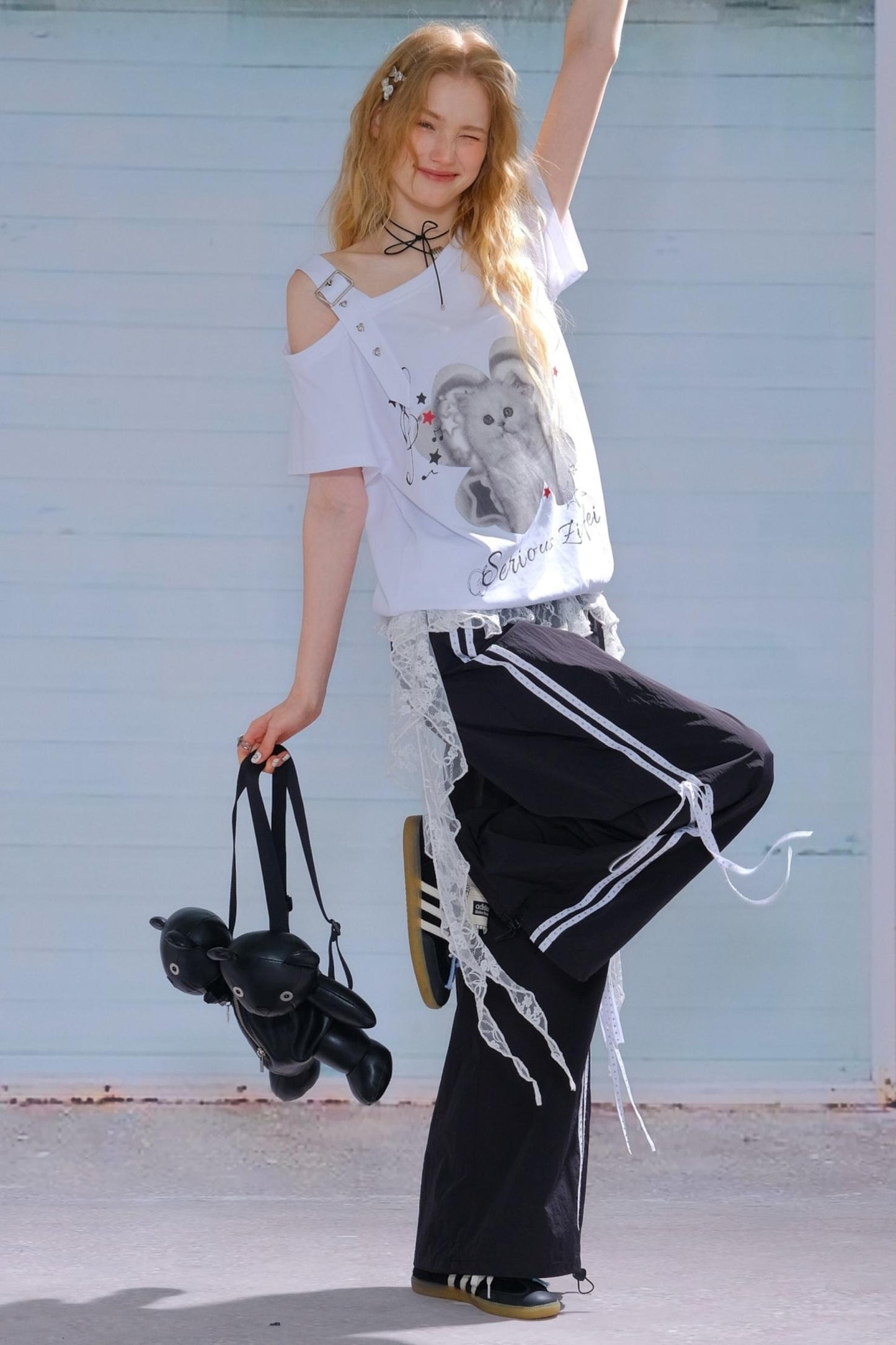 Summer Cat Off-The-Shoulder Top