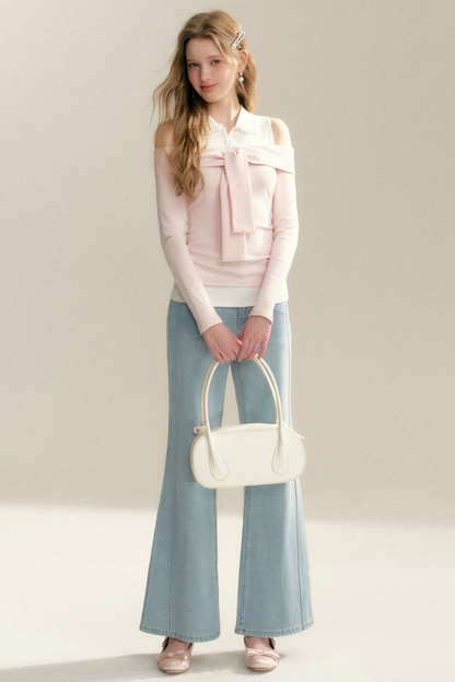 One-Shoulder Tie Patchwork Top