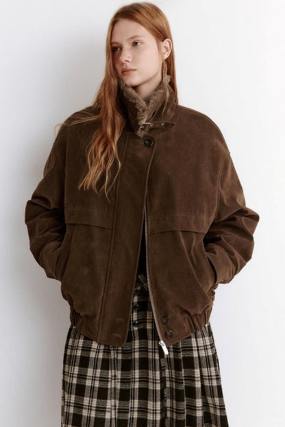 Stand Up Collar Nubuck Suede Jacket