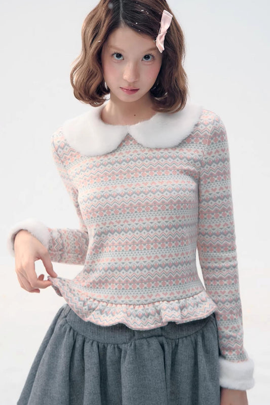 Fair Isle Polka Dot Knit Top