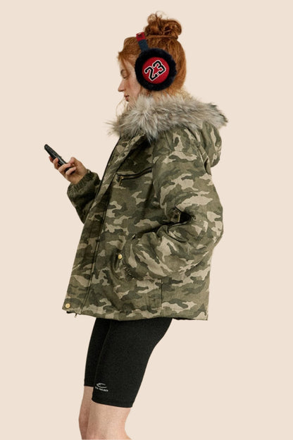 EZEK AMERIKANISCHEN RETRO-CAMOUFLAGE GROSSEN PELZKRAGEN MIT KAPUZE BAUMWOLLE JACKE BAUMWOLLE KLEIDUNG FRAUEN WINTER NEUE LOSE BAUMWOLLE JACKE JACKE FLUT