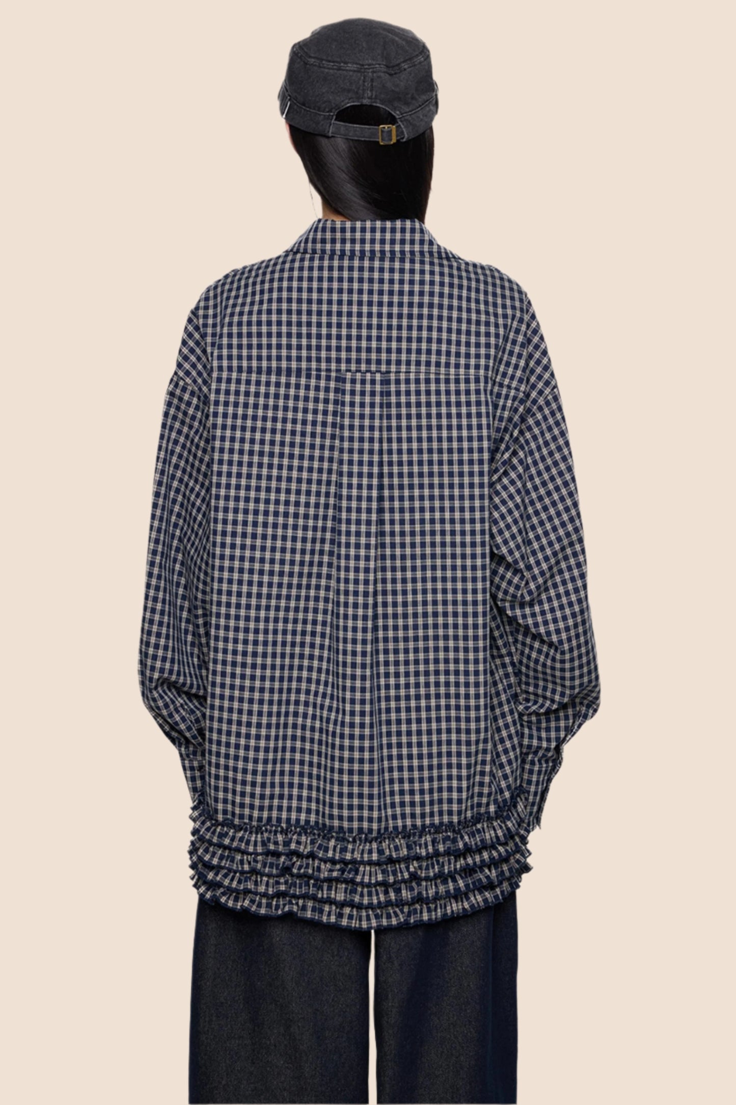 Plaid Pleated Long Sleeve Shirt