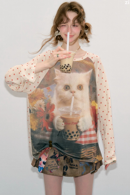 Autumn American Retro Polka Dot T-Shirt