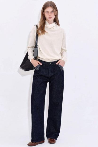 Yuppie Check Contrast Straight Jeans